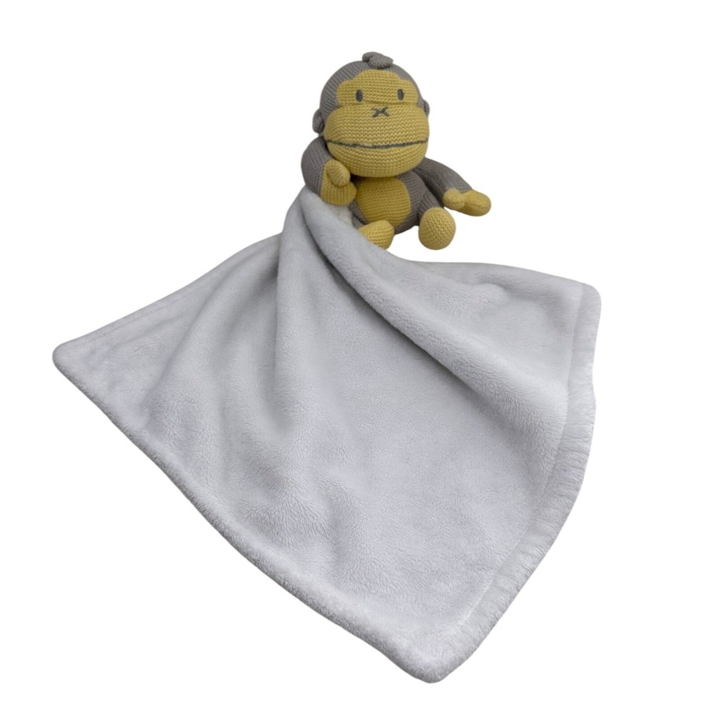 Baby Bum Monkey Security Blanket Lovey Gray Yellow Knit Plush Stuffed Animal Toy